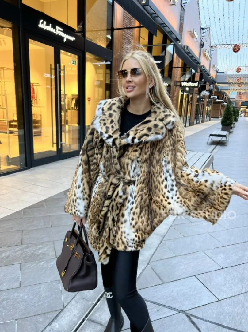 Шуба из оцелота под леопард модель «Летучая мышь» - фото 3