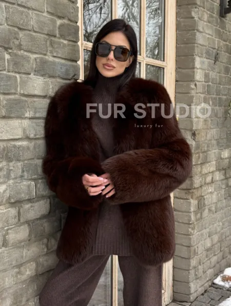 Шуба из меха песца цельные пластины Brown - фото 9