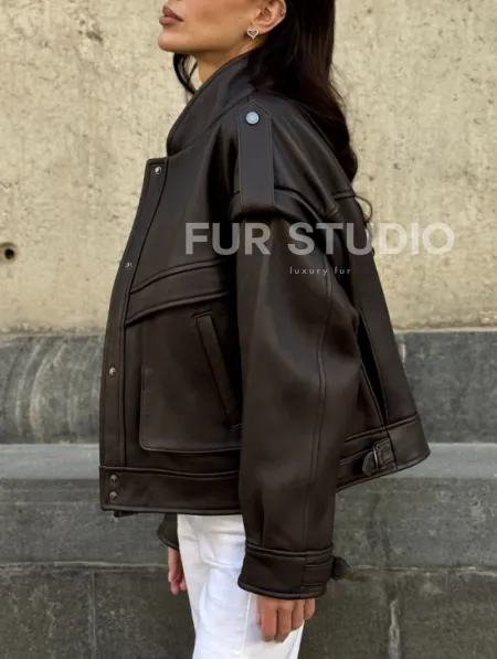 Кожаная коричневая куртка Retro Vintage - фото 7