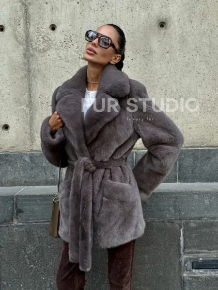 Норковая шуба лавандового цвета - VELVET - фото 14