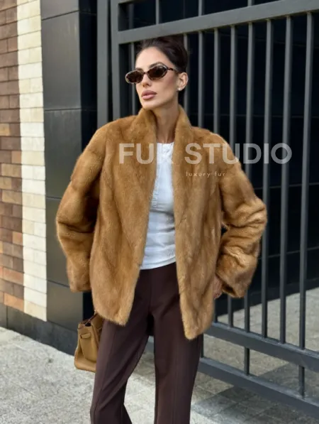 Норковый жакет Gold воротник V-образный - фото 9