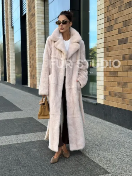 Шуба норковая - пальто с поясом, классика - фото 10