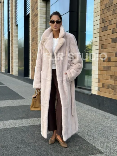 Шуба норковая - пальто с поясом, классика - фото 8