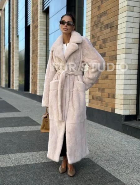 Шуба норковая - пальто с поясом, классика - фото 11