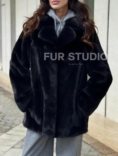 Полушубок женский из норки - черный - фото 1