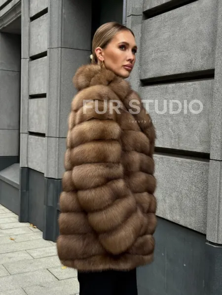 Шуба из куницы с воротником шаль - фото 11