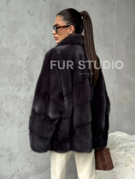 Меховой полушубок из норки  графит - фото 6