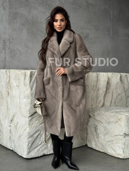 Норковая шуба в сером цвете 