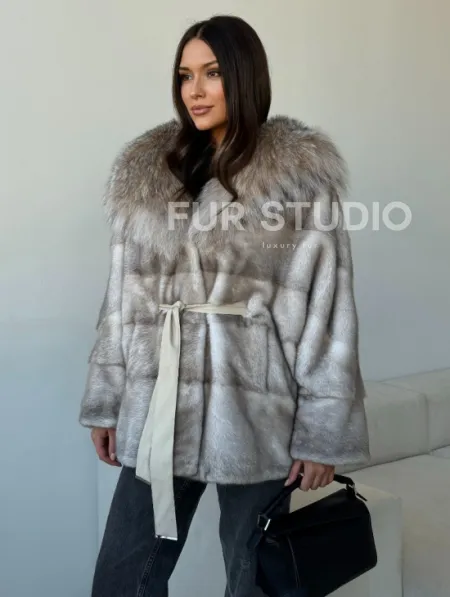 Шуба из натуральной норки с капюшоном из рыси - фото 5
