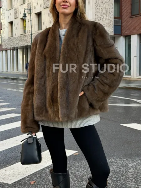 Короткий норковый жакет - цвет соболь - фото 2