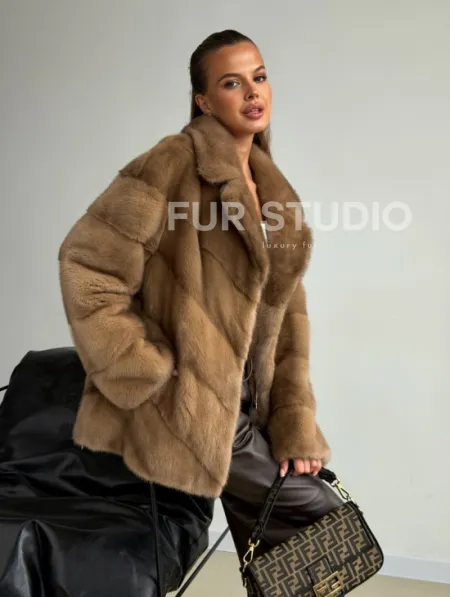 Норковый полушубок - английский воротник - фото 8