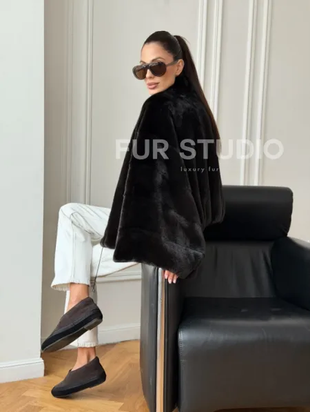 Короткая норковая шуба - пончо - фото 9