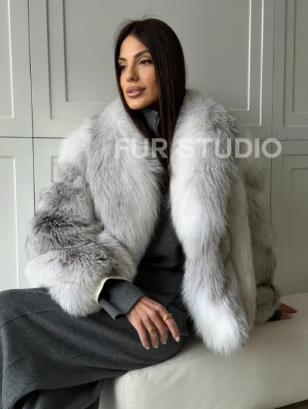 Полушубок из белой лисы, рукава - косички - фото 7