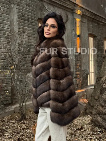 Роскошная шуба из меха соболя стойка воротник - седина 1/2 - фото 7