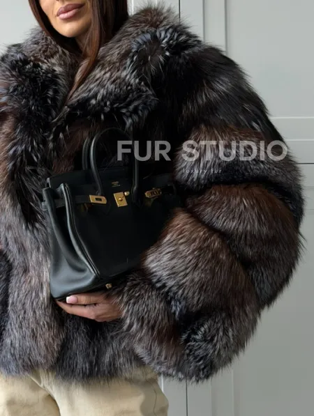 Шуба из меха блюфрост - воротник английский - фото 1