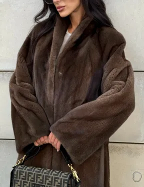 Норковая шуба, цельный мех PREMIUM COLLECTION VELVET - цвет соболь - фото 2