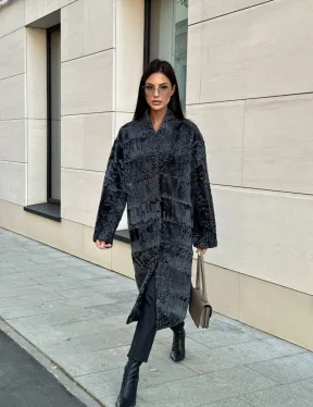 Меховое пальто из каракуля Graphite V-образный воротник - фото 12