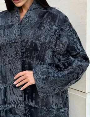 Меховое пальто из каракуля Graphite V-образный воротник - фото 1