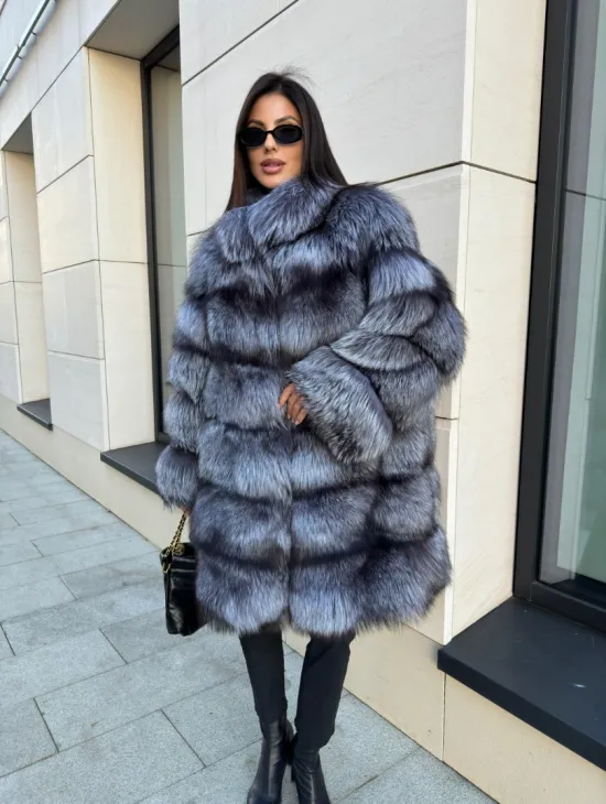 Шуба натуральная из чернобурки стойка воротник - фото 6