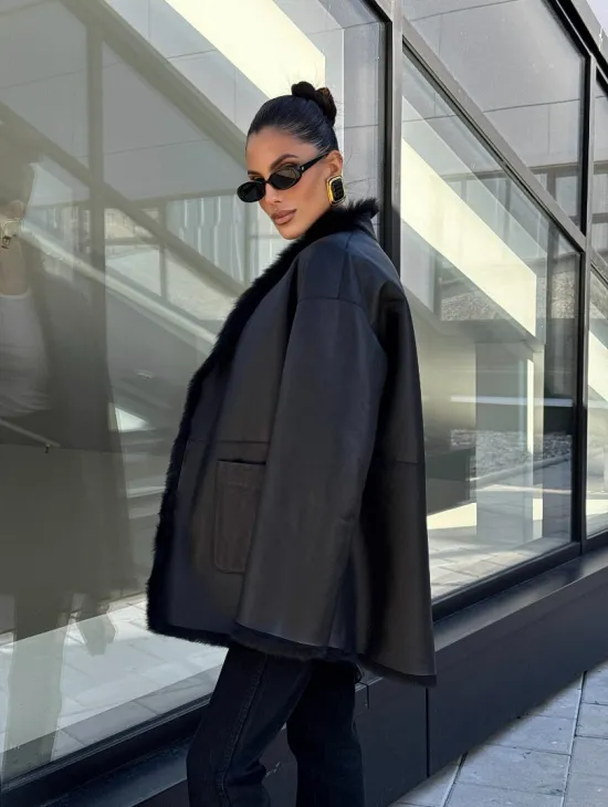 Двухсторонняя черная шуба-дублёнка из итальянской  тосканы - фото 13