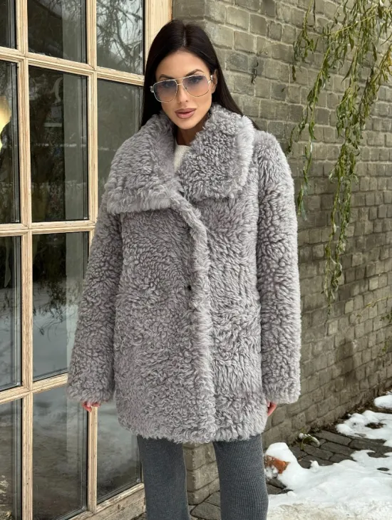 Короткая шубка - дублёнка из овчины - фото 9