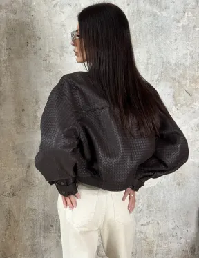 Женский бомбер из натуральной плетёной кожи - фото 3