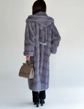 Удлиненная норковая шуба - кимоно с капюшоном - фото 4