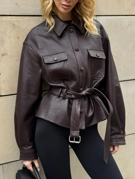 Стильная куртка - рубашка из натуральной кожи Joomba средней длины - фото 3