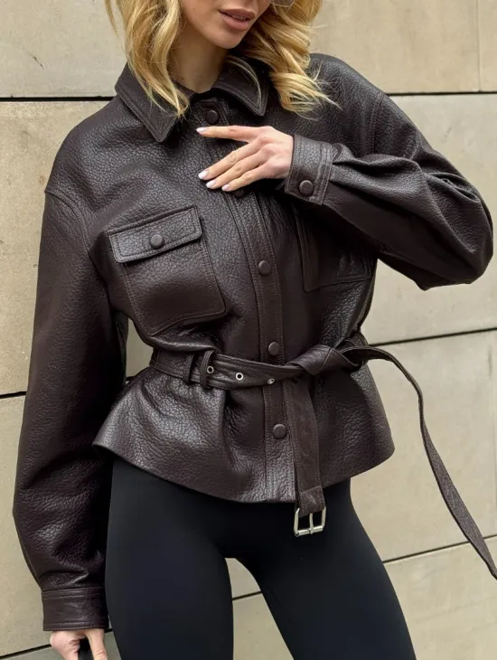 Стильная куртка - рубашка из натуральной кожи Joomba средней длины - фото 1