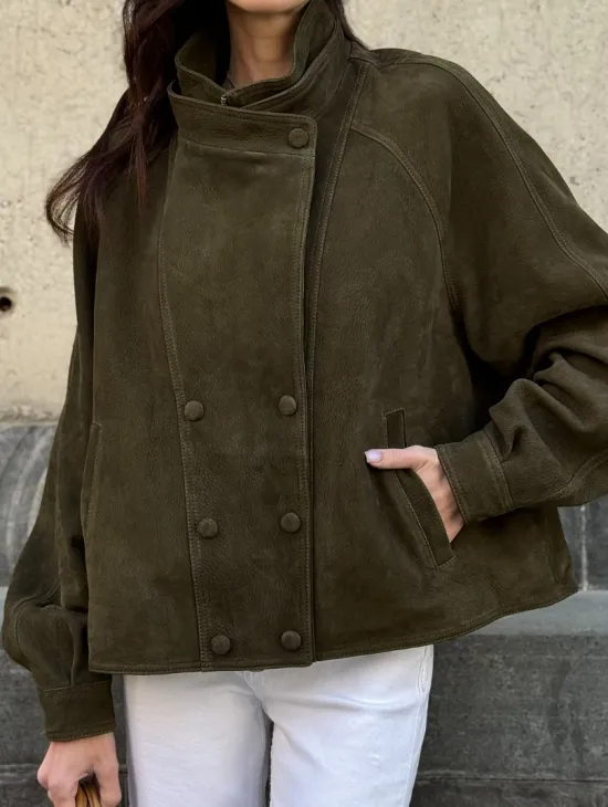 Женский замшевый блейзер - стойка воротник - фото 4