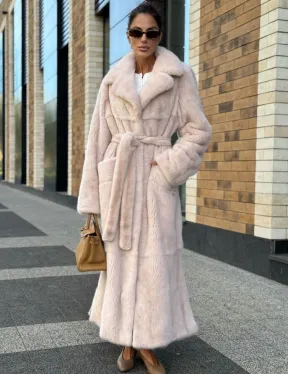 Шуба норковая - пальто с поясом, классика - фото 5