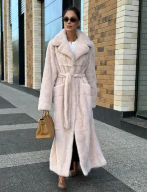 Шуба норковая - пальто с поясом, классика - фото 0