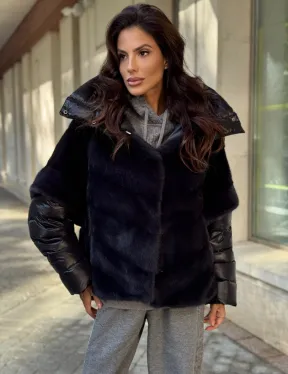Женская меховая норковая куртка -темный графит - фото 1