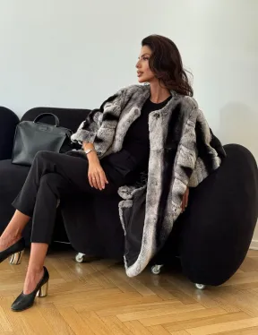 Шуба из кролика рекс - серая - фото 9