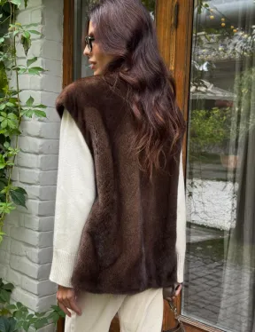 Жилет норковый - цвет коричневый - фото 3