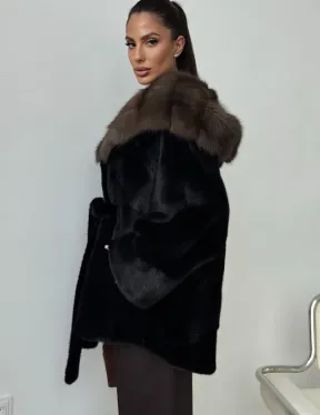 Норковый полушубок с капюшоном - летучая мышь - фото 5