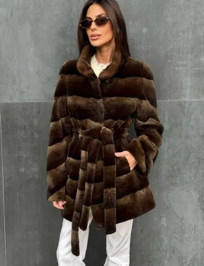 Шуба из кролика с норковым воротником - фото 0