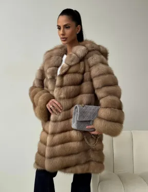 Шуба из куницы с капюшоном в цвете тор-тор - фото 8