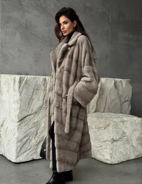 Удлинённая норковая шуба с поясом - фото 8