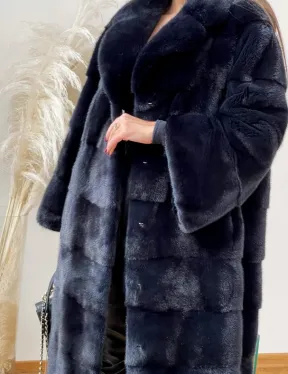 Норковая шуба синего цвета - фото 1