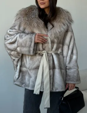 Шуба из натуральной норки с капюшоном из рыси - фото 2