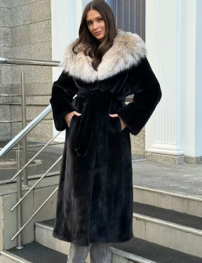 Черная норковая шуба с капюшоном из рыси - фото 7