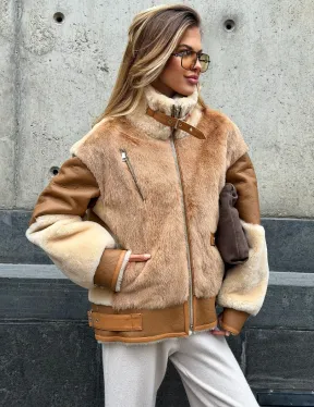 Комбинированная дубленка из овчины и норки - фото 0