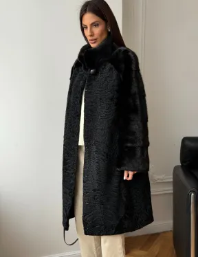 Шуба из каракуля с норкой - стойка воротник - фото 7