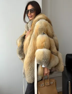 Шуба - пончо из лисы с поясом - фото 10