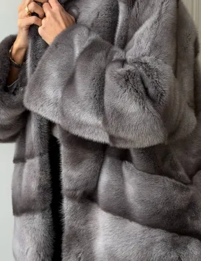 Норковый полушубок с капюшоном - цвет Platinum - фото 1