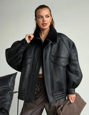 Черная натуральная дубленка из овчины - фото 6