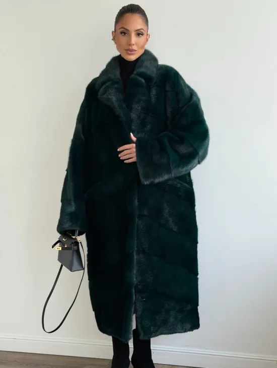 Зеленая норковая шуба - английский воротник - фото 6