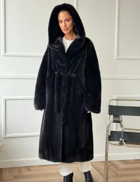 Шуба из норки BLACKGLAMA  с капюшоном в роспуск - фото 8