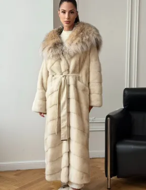 Длинная норковая шуба - капюшон из меха рыси - фото 5